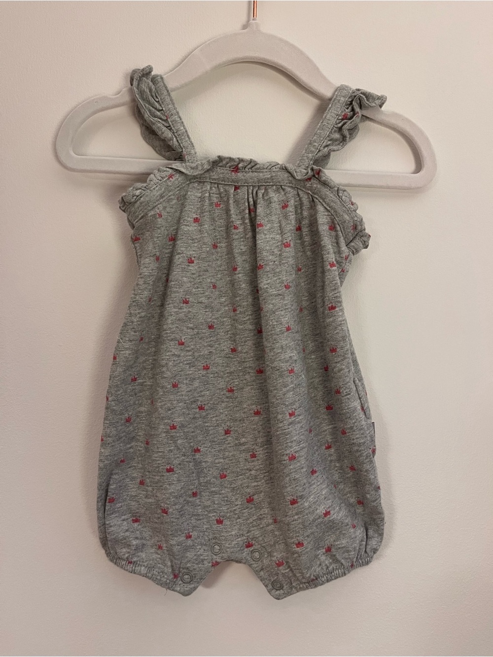 Baby GAP Grey Romper with Tiny Pink Crown Accents